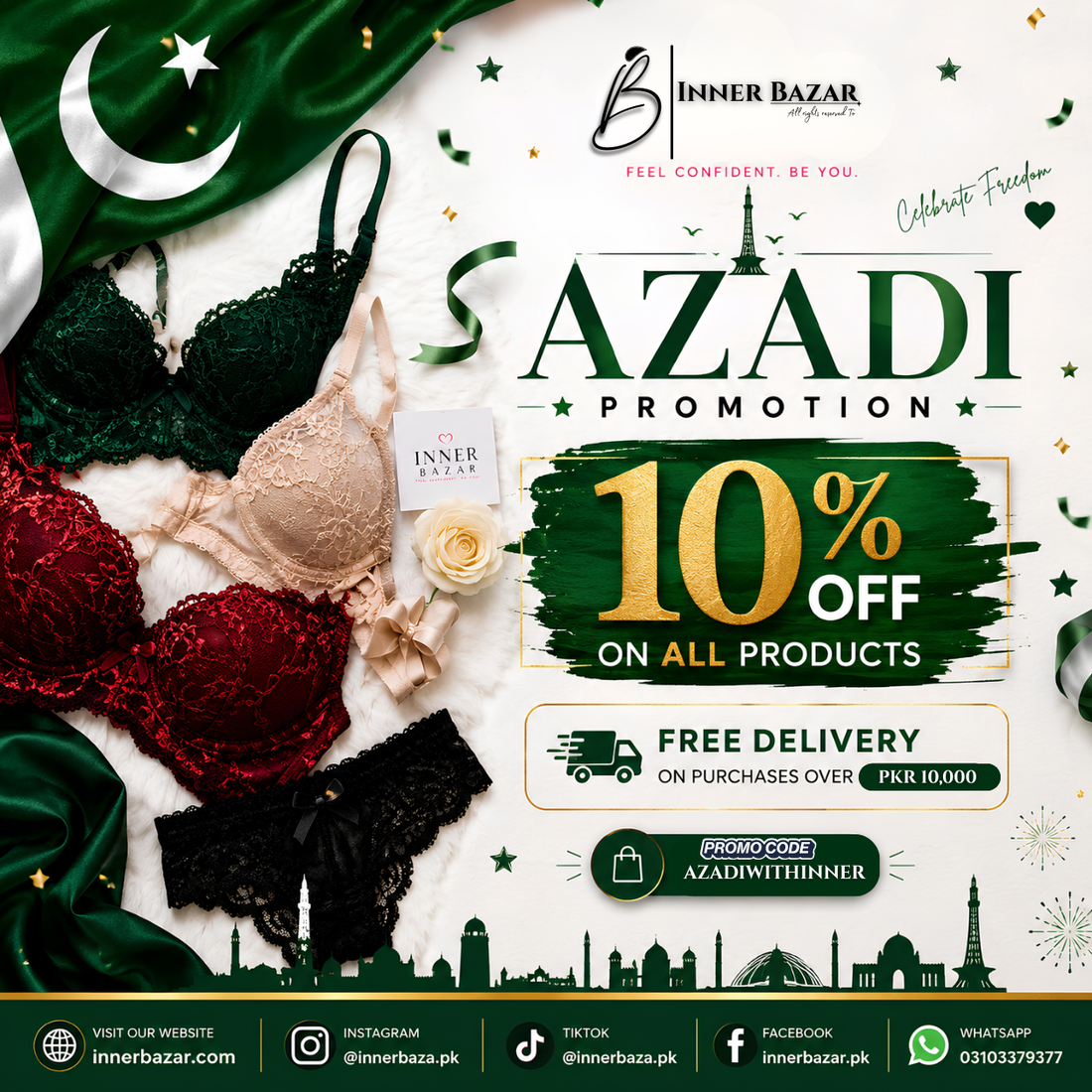 Azadi Sale 2026: Get 10% Off on All Lingerie at Inner Bazar
