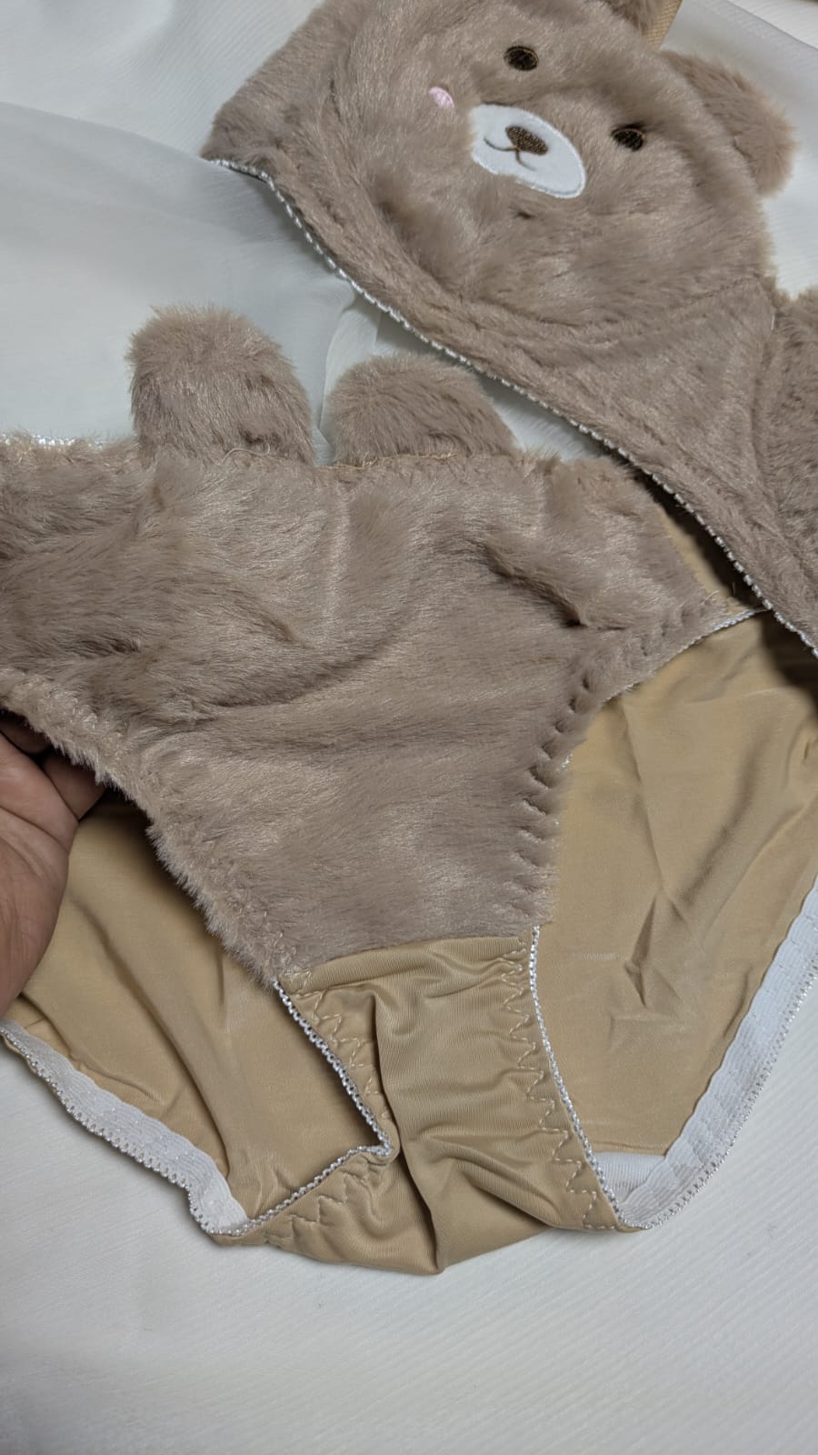 Inner Bazar brown teddy bear plush bra and panty set - worn by model 2
