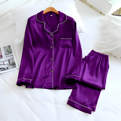 Inner Bazar purple premium silk pajama set - worn by model