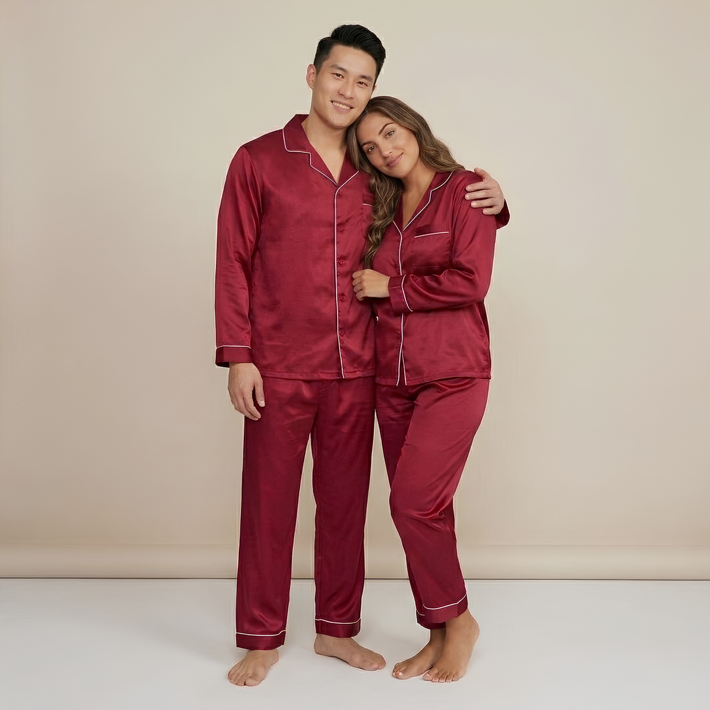 Inner Bazar wine red couple night suit - worn by couple