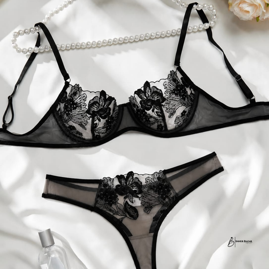 Inner Bazar luxury embroidered bra set - front view