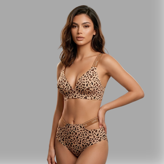 Inner Bazar wild charm leopard print bra set - front view
