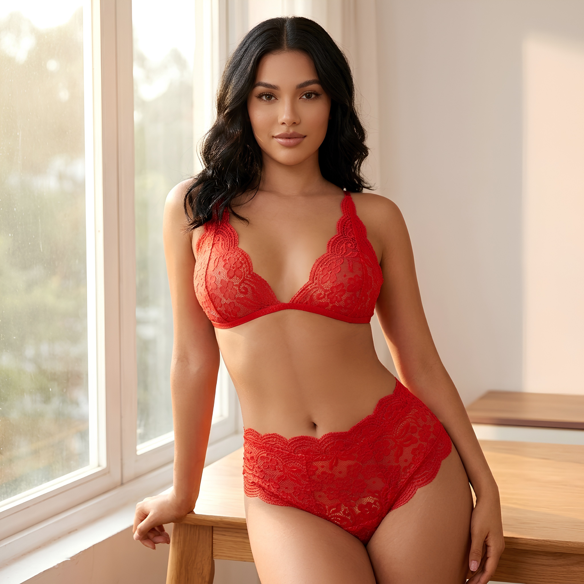Inner Bazar red lace lingerie set - front view