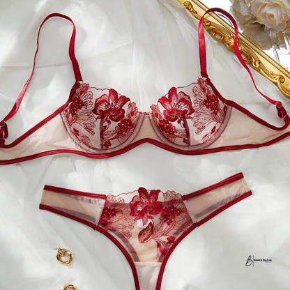 Inner Bazar luxury embroidered bra set - close-up lace detail