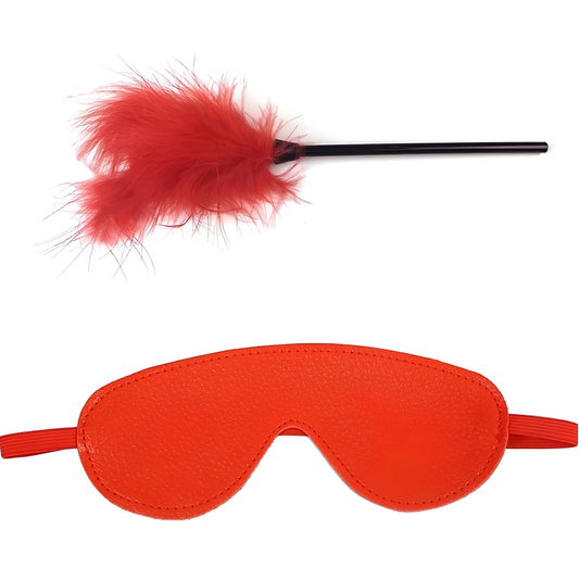 Inner Bazar satin eye mask and feather tickler couple set - close-up detail