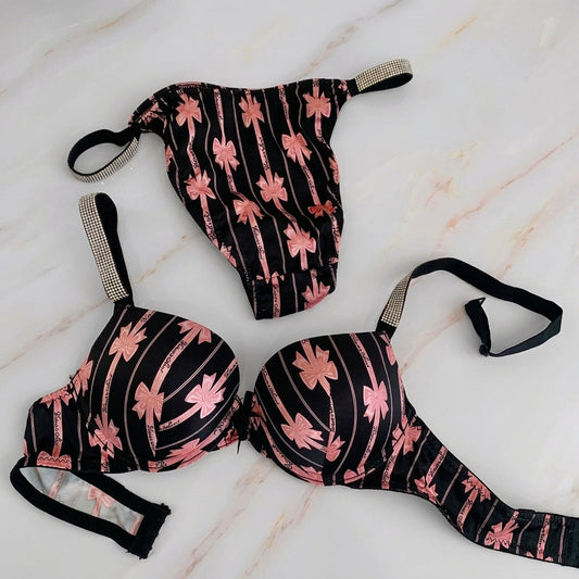 Inner Bazar printed crystal strap bra set - flat lay view