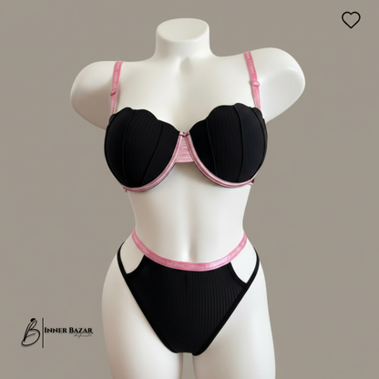 Inner Bazar ribbed underwire bra set - close-up detail
