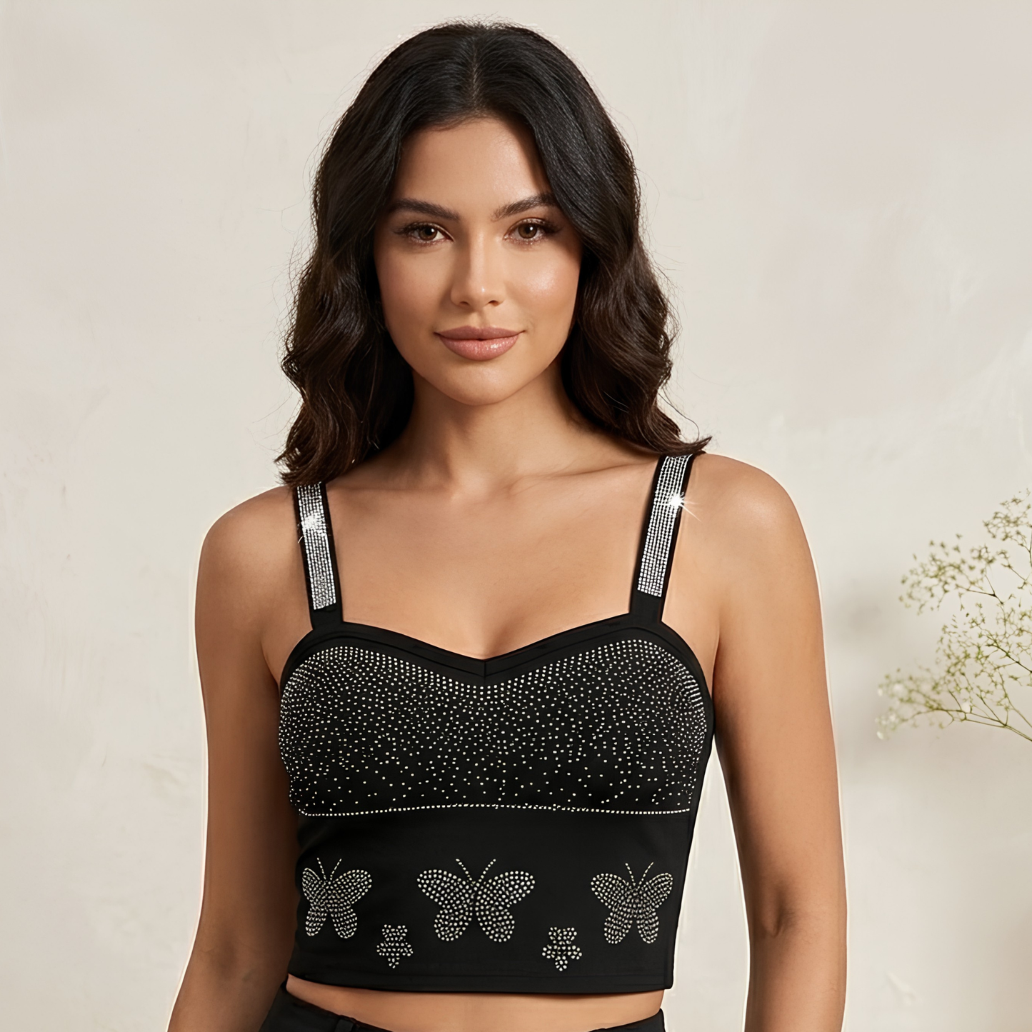 Inner Bazar rhinestone butterfly camisole - close-up detail