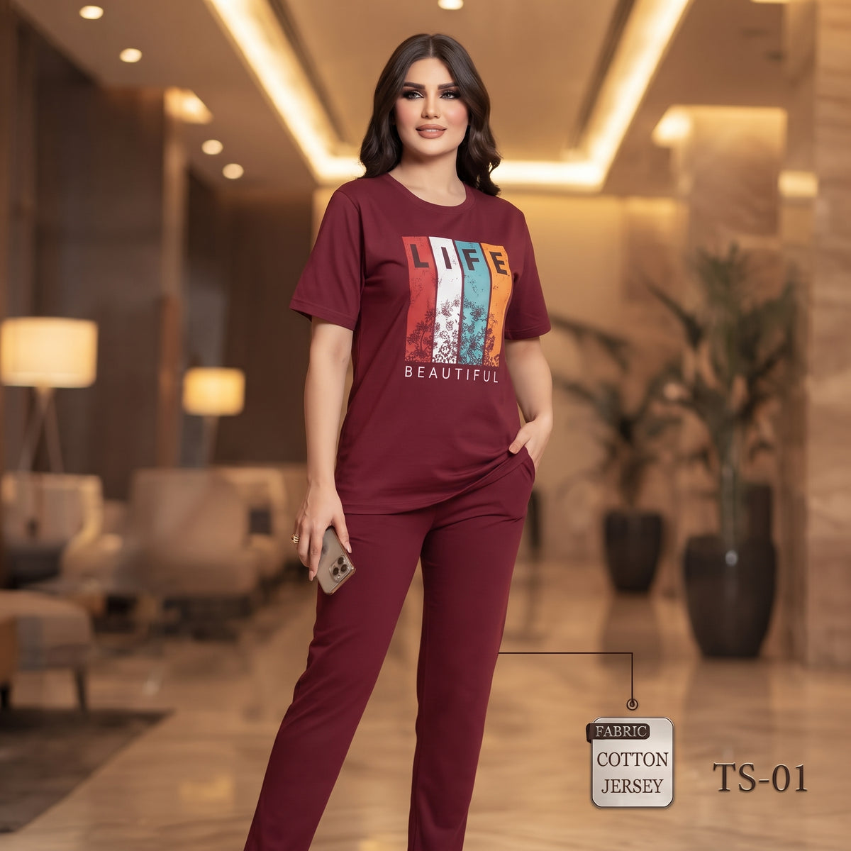 Cotton Jersey “Red Beautiful” Night Suit