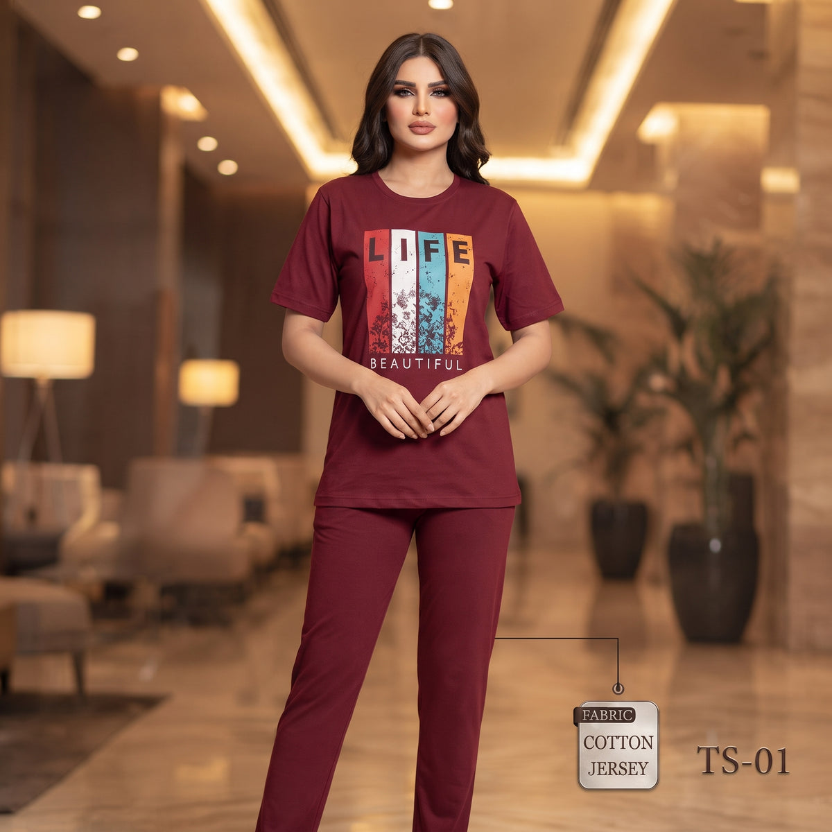 Cotton Jersey “Red Beautiful” Night Suit