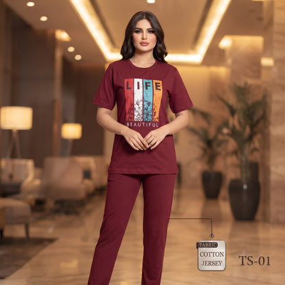 Cotton Jersey “Red Beautiful” Night Suit