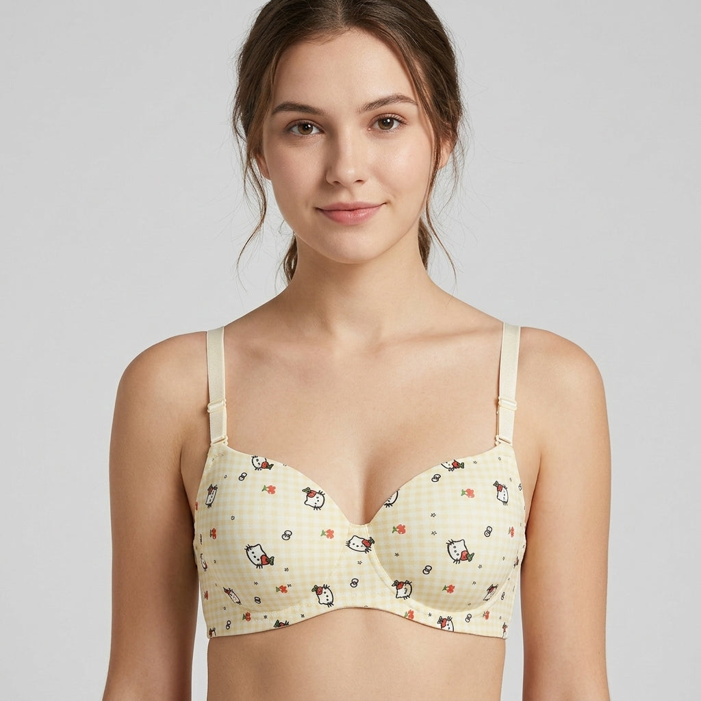 Cute Cartoon Print Padded Bra