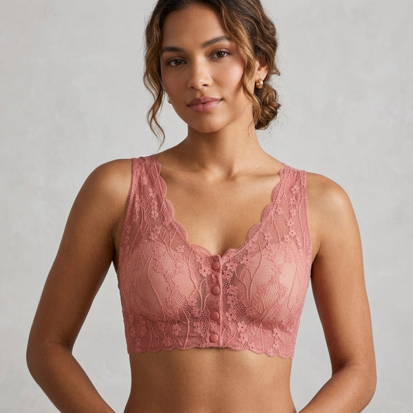 Lace Front Button Bra