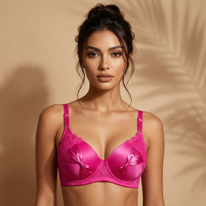 Satin Bow Lace Padded Bra