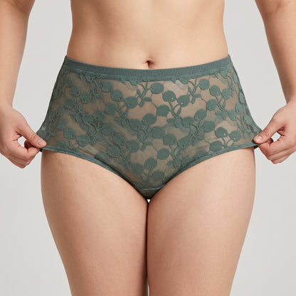 Women’s High-Waisted Floral Lace Brief Panties – Full Coverage