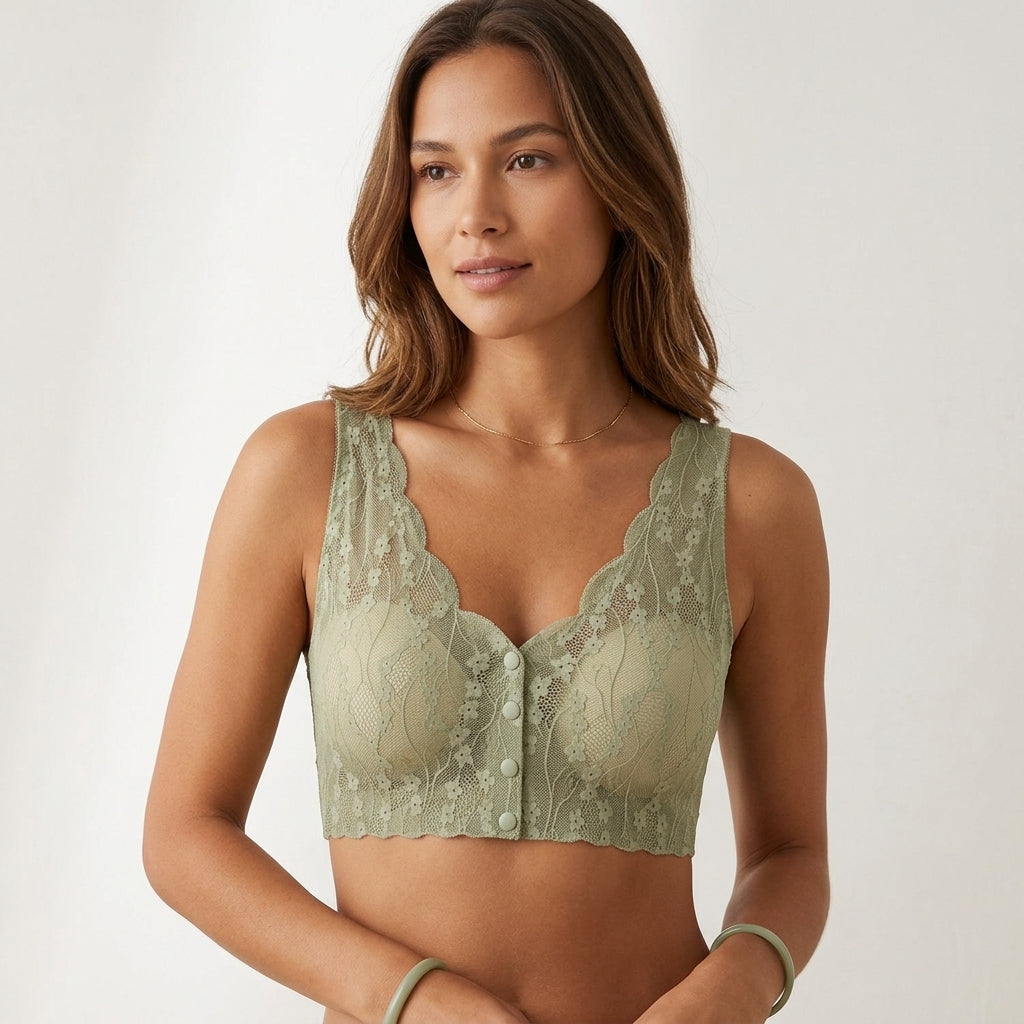 Lace Front Button Bra