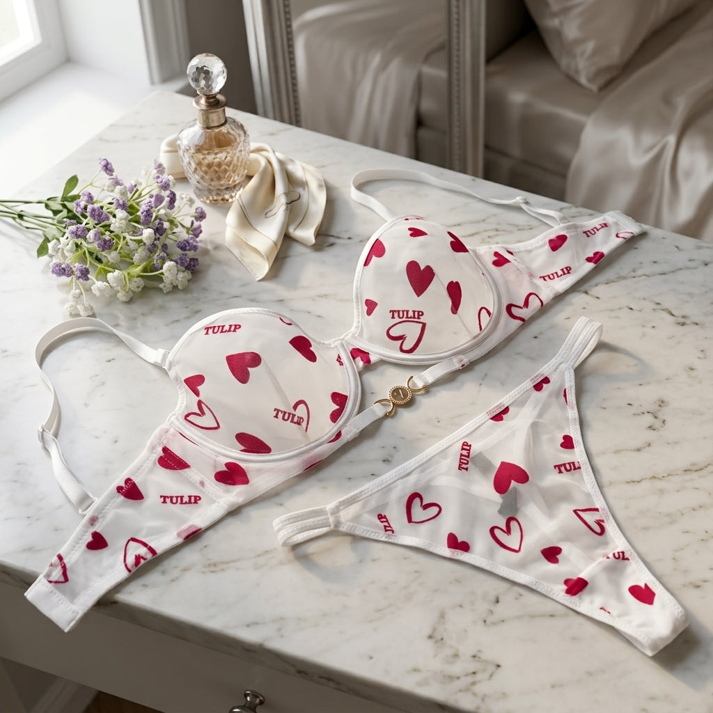 Inner Bazar heart print bra and panty set - worn by model 3