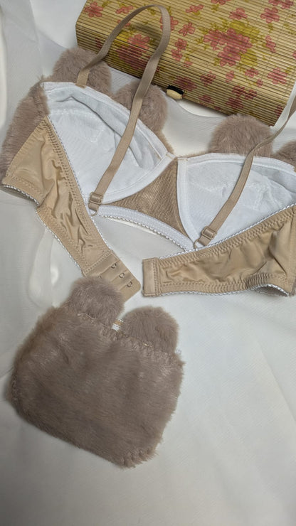 Inner Bazar brown teddy bear plush bra and panty set - worn by model 4