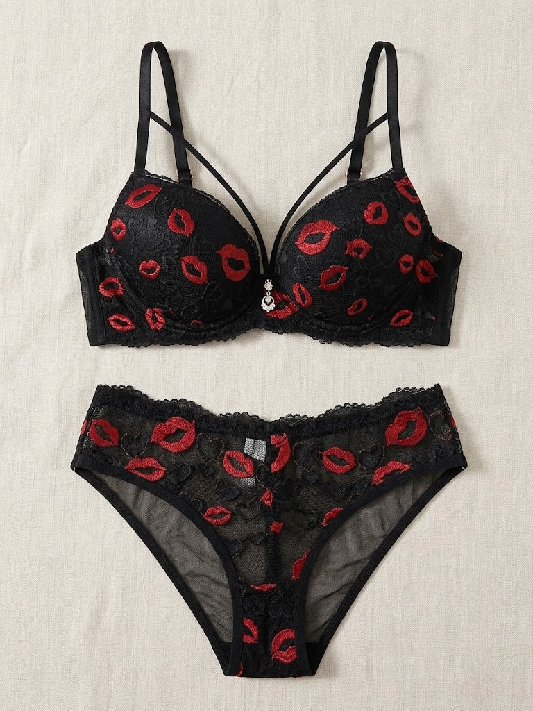 Lip Print Bra & Panty Set
