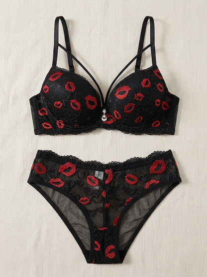 Lip Print Bra & Panty Set