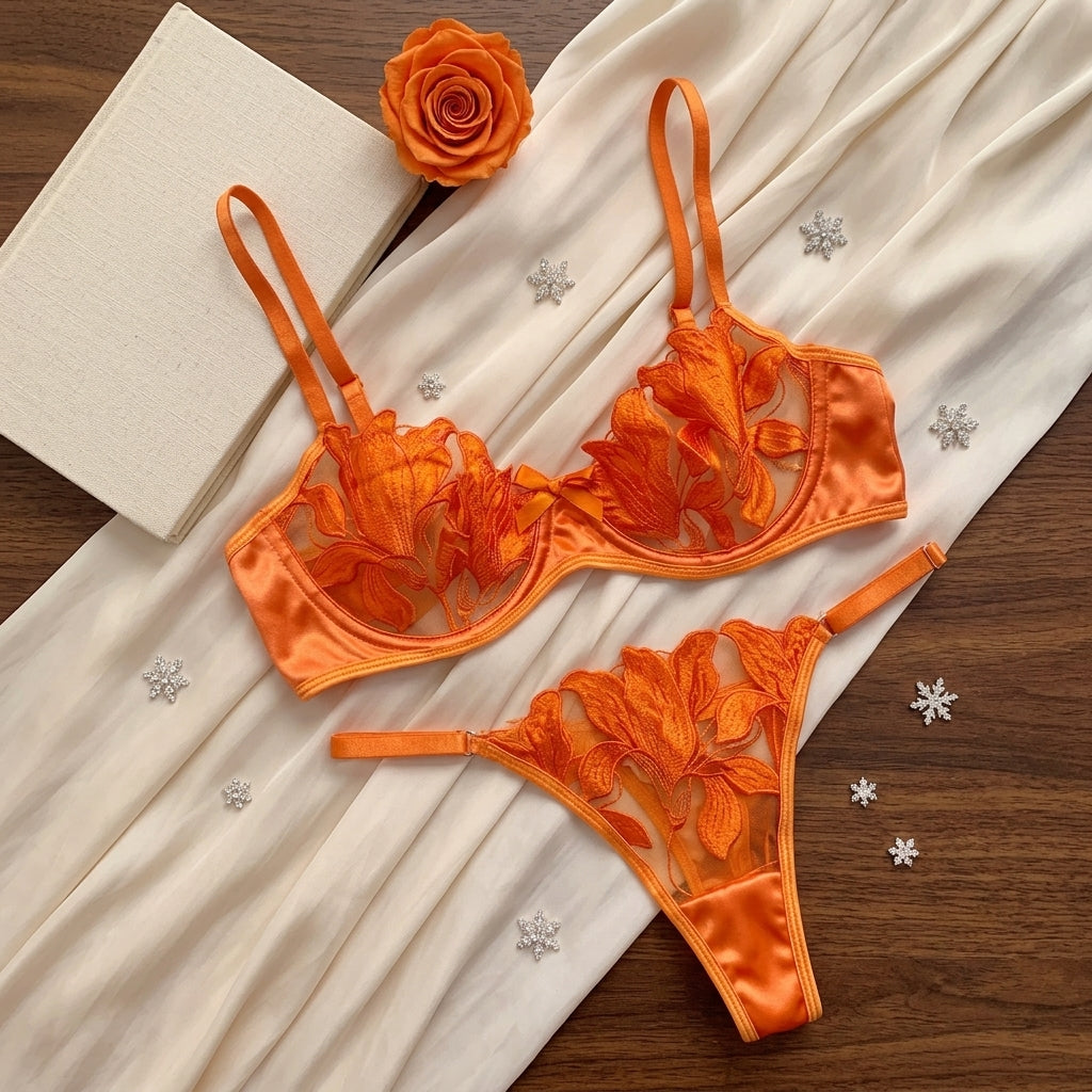 Inner Bazar floral embroidery lace bra and panty set - worn by model
