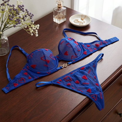 Inner Bazar heart print bra and panty set - worn by model 1