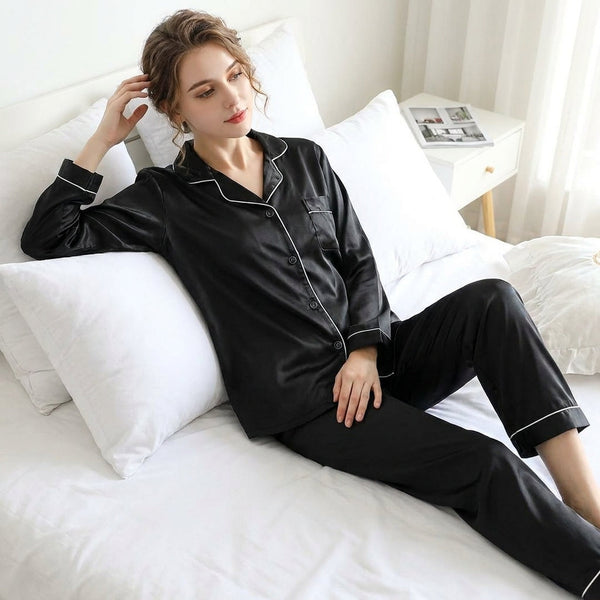 Inner Bazar black satin pajama set - flat lay view