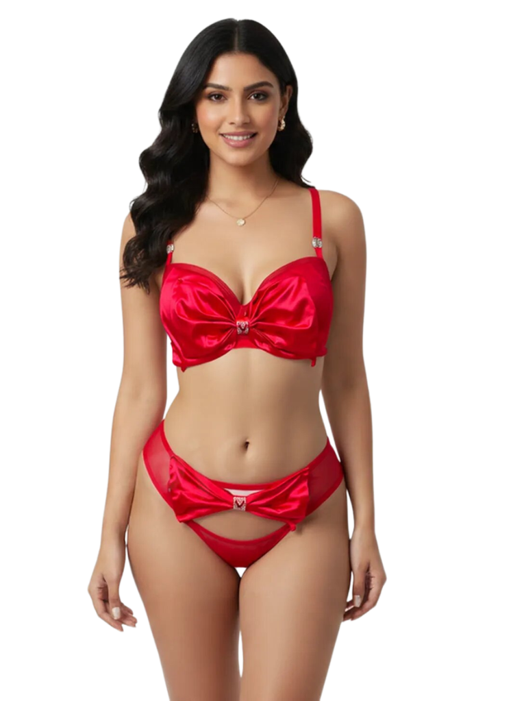 Elegant Satin Bow Bra & Panty – Inner Bazar Collection