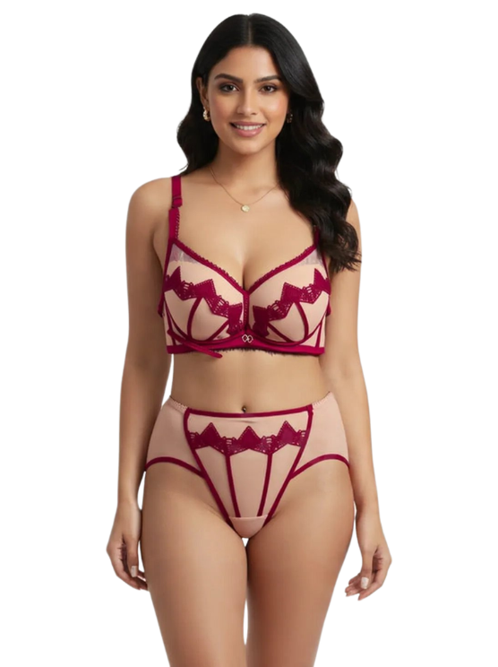 Lace Mesh Bra High-Waist Panty Set Elegant