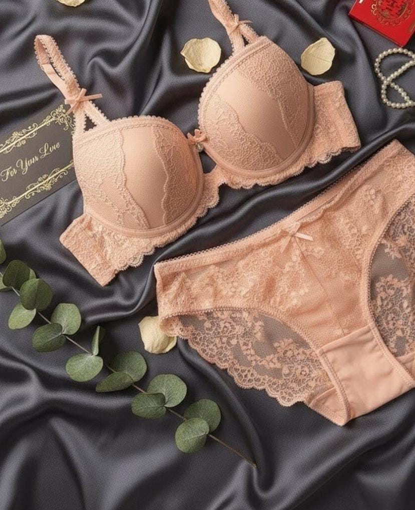 Embroidered wire Bra & Floral Mesh Panty-Lace Lingerie Set - Image 5
