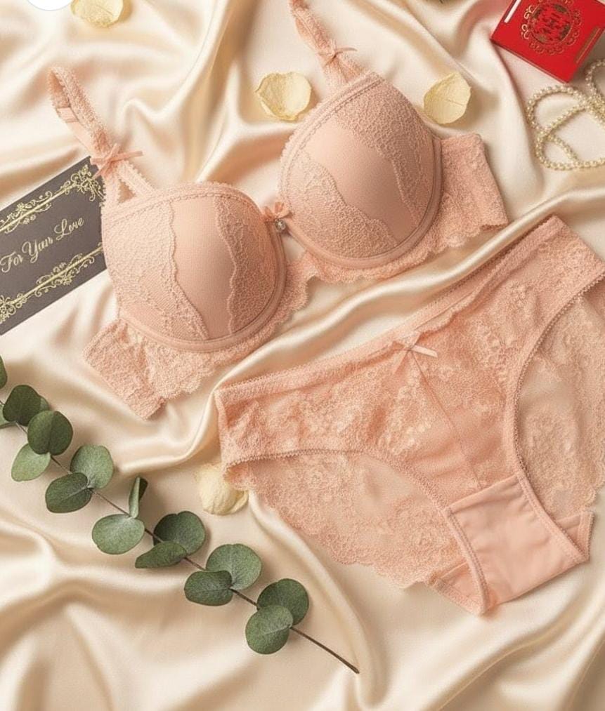 Embroidered wire Bra & Floral Mesh Panty-Lace Lingerie Set - Image 6