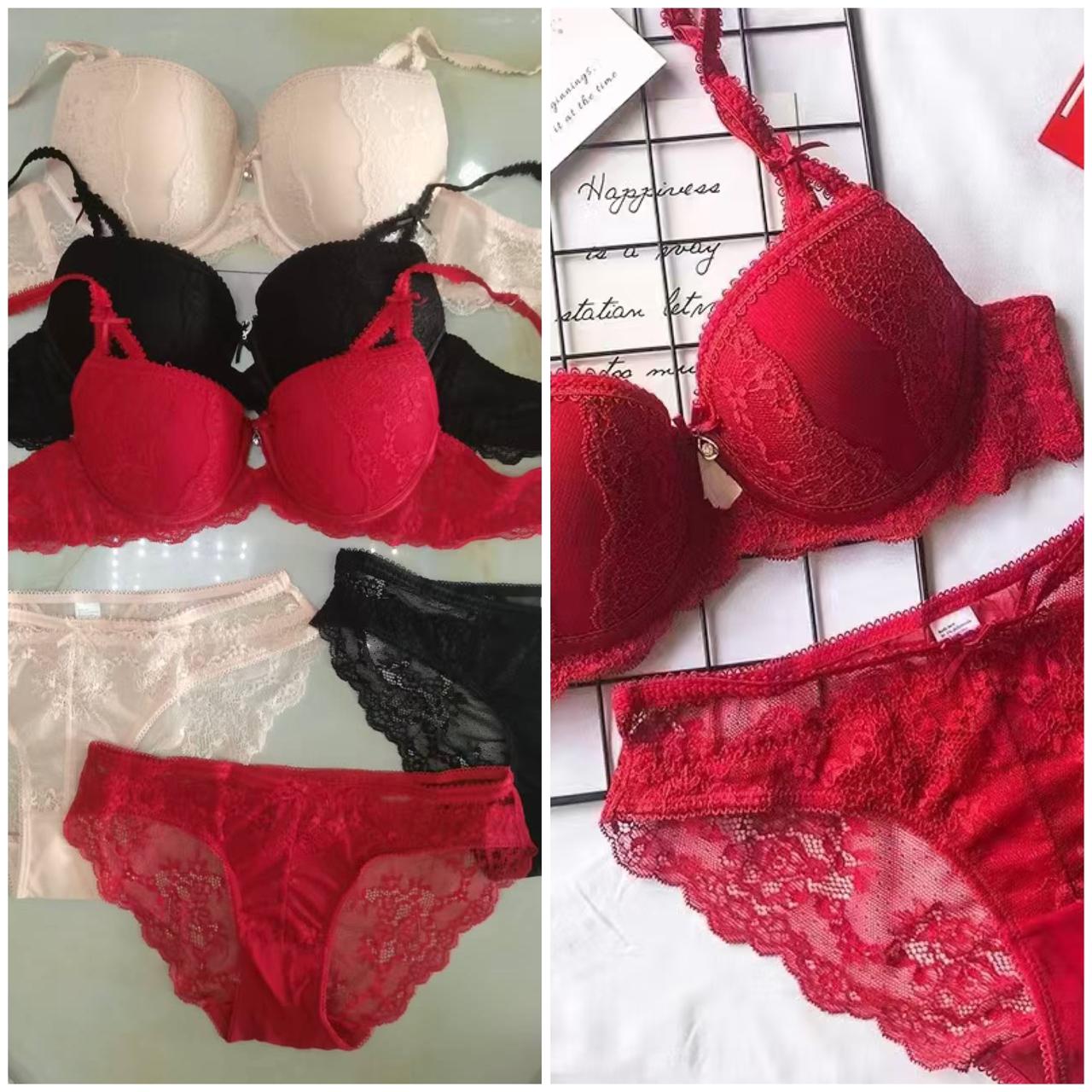 Embroidered wire Bra & Floral Mesh Panty-Lace Lingerie Set - Image 3