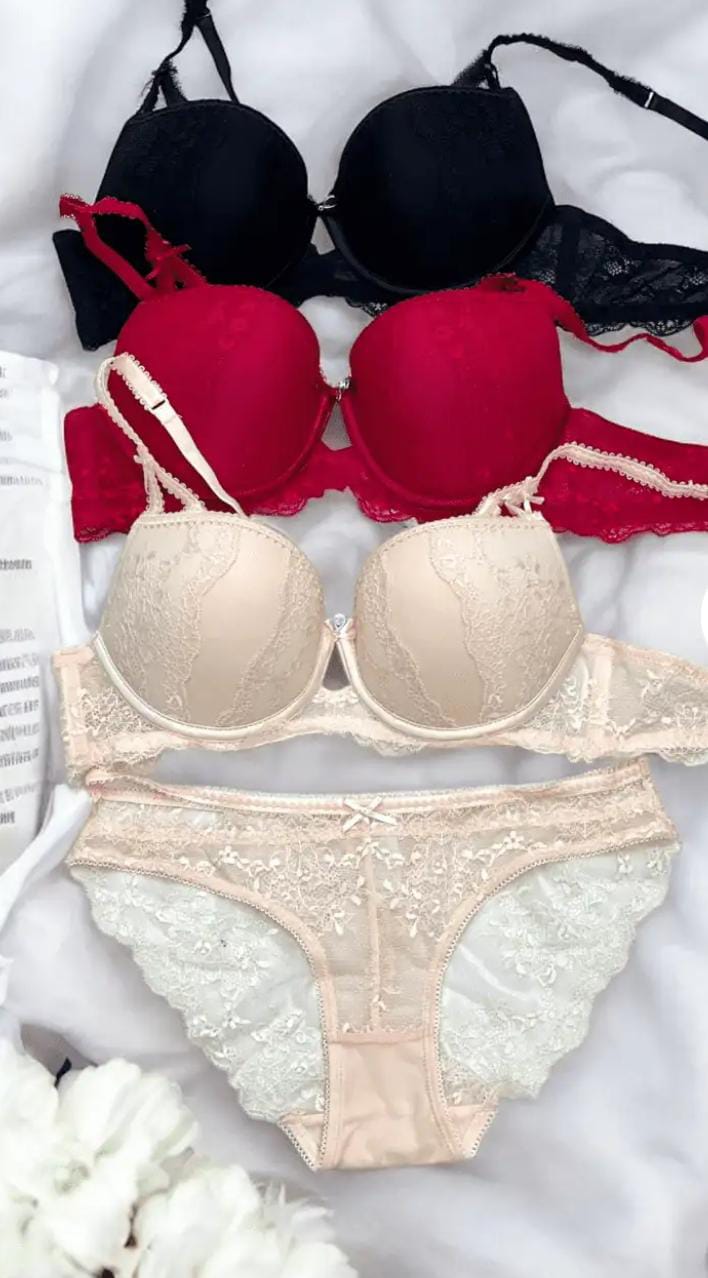 Embroidered wire Bra & Floral Mesh Panty-Lace Lingerie Set - Image 2