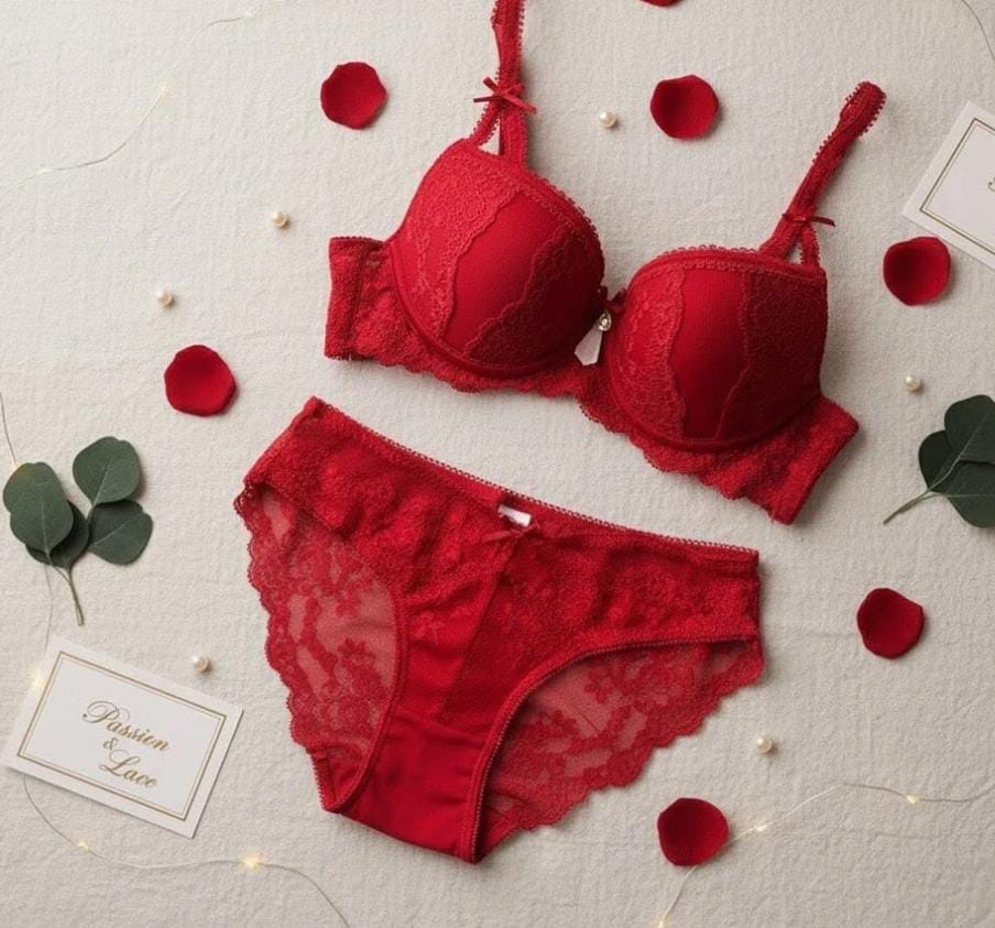 Embroidered wire Bra & Floral Mesh Panty-Lace Lingerie Set - Image 4