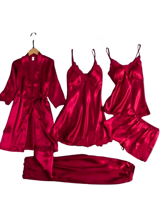 Luxury 5-Piece Satin & Lace Sleepwear Set Lingerie by Inner Bazar