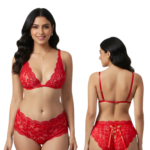Romantic Red Lace Bralette & Panty Set – Non-Padded Deep V Design