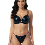 Push-Up Leather Padded Bra & Matching Panty Set