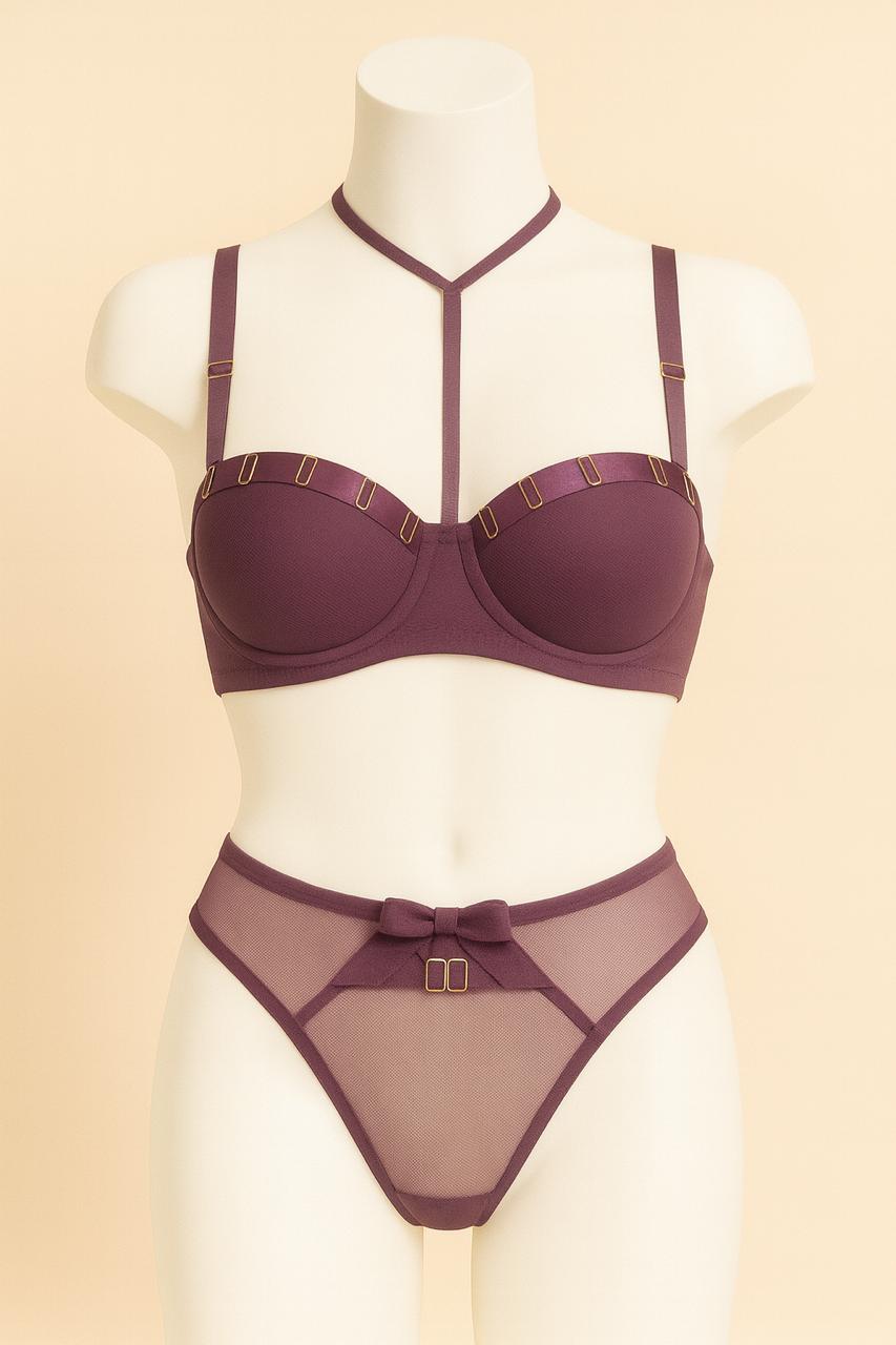 Luxury Strappy Padded Bra & Mesh Panty Set - Image 4