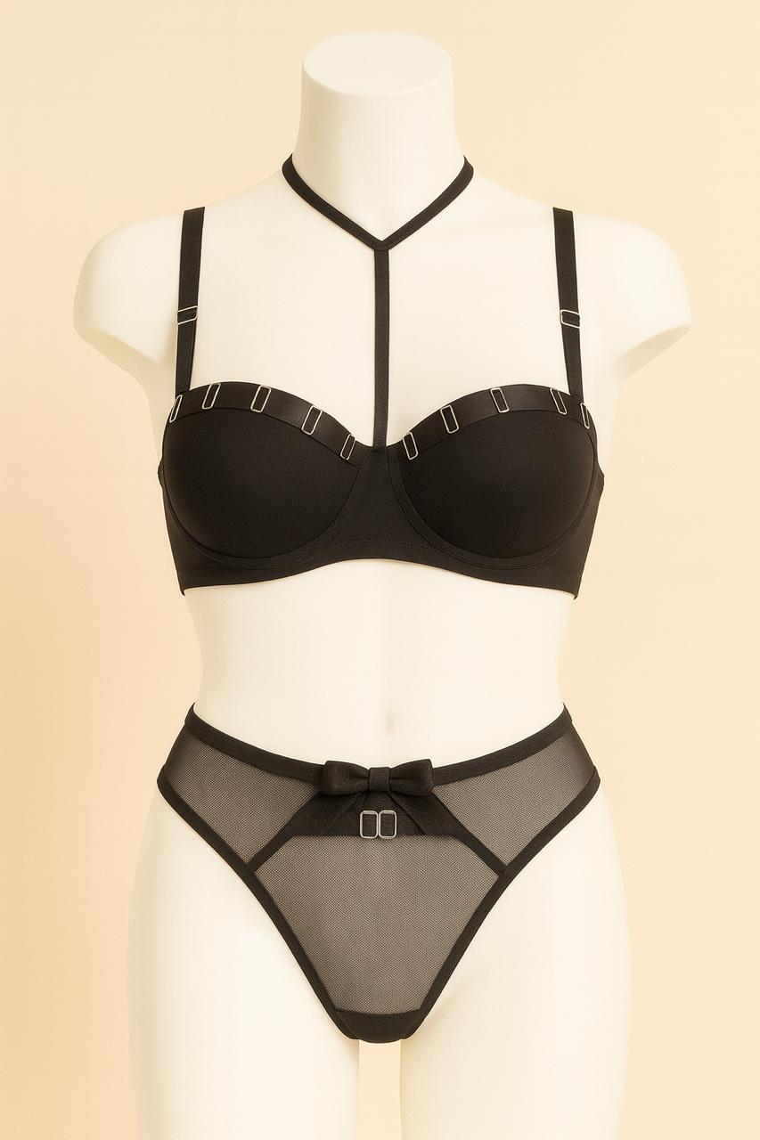 Luxury Strappy Padded Bra & Mesh Panty Set - Image 3