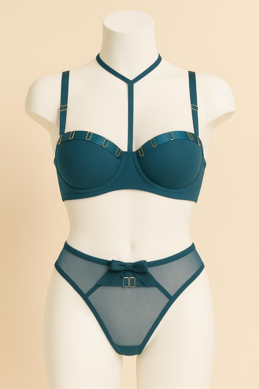 Luxury Strappy Padded Bra & Mesh Panty Set - Image 2