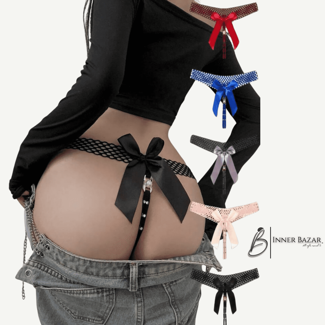 Lace Bow Back Thong Panty – Stylish Chain Detail (Single Piece)
