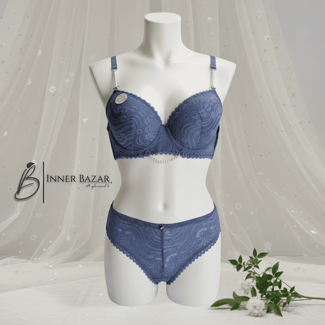 Pearl Strap Lingerie Elegant Lace Padded Bra & Panty Set